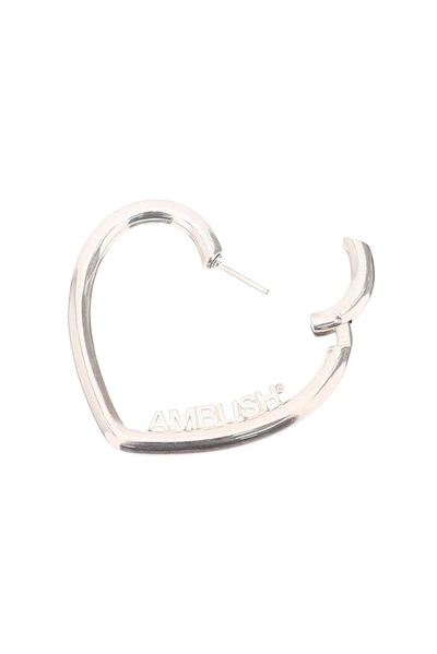 Shop Ambush Heart Logo Hoop Earrings In Silver