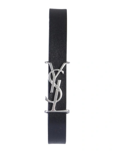 Shop Saint Laurent Opyum Monogram Logo Bracelet In Black