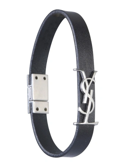 Shop Saint Laurent Opyum Monogram Logo Bracelet In Black