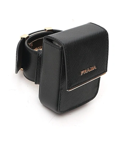 Shop Prada Logo Pouch Bracelet In Black