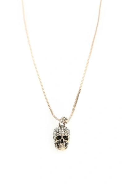 Shop Alexander Mcqueen Pave Skull Pendant Necklace In Gold