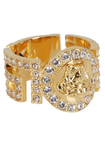 Shop Versace Icon Medusa Crystal Ring In Gold