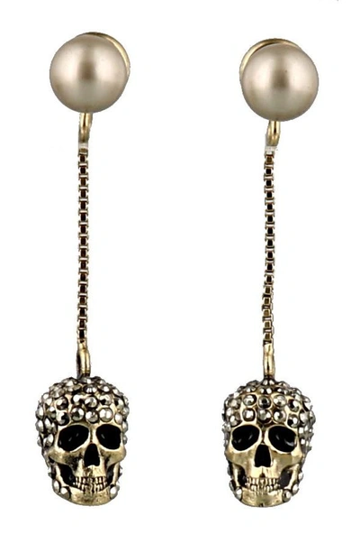 Shop Alexander Mcqueen Pave Skull Chain Earrings In Gold