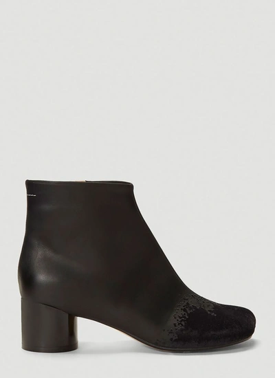 Shop Mm6 Maison Margiela Flocked Velvet Ankle Boots In Black