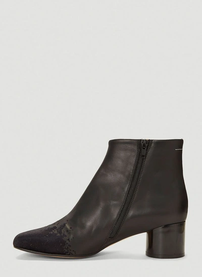 Shop Mm6 Maison Margiela Flocked Velvet Ankle Boots In Black