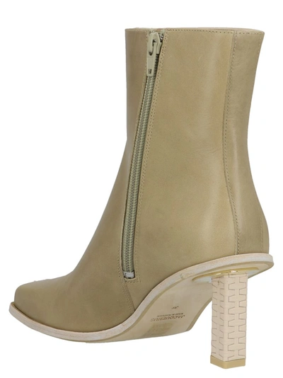 Shop Jacquemus Squared Toe Ankle Boots In Beige