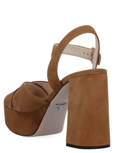 Shop Prada Crossover Platform Sandals In Brown