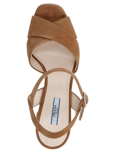 Shop Prada Crossover Platform Sandals In Brown