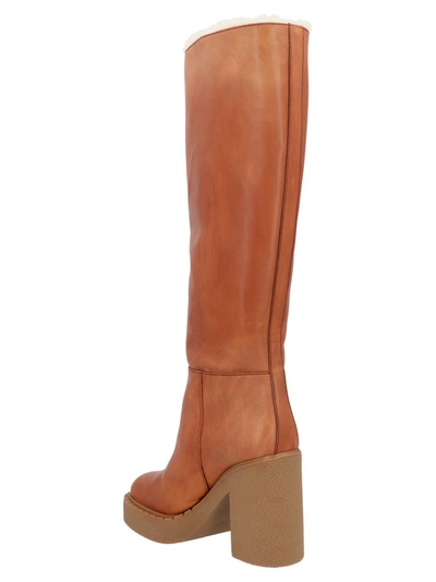 Shop Prada Block Heel Boots In Brown