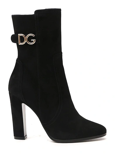 Shop Dolce & Gabbana Dg Logo Plaque Ankle Boots In Black