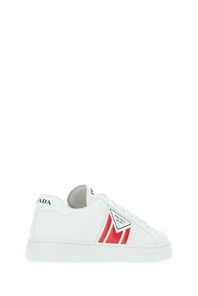 Shop Prada Panelled Motif Sneakers In White