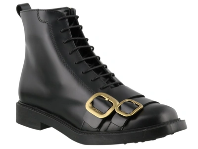 Shop Tod's Buckle Ankle Boots In Black