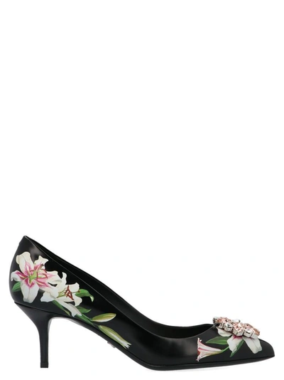 Shop Dolce & Gabbana Floral Printed Embellished Pumps In Black