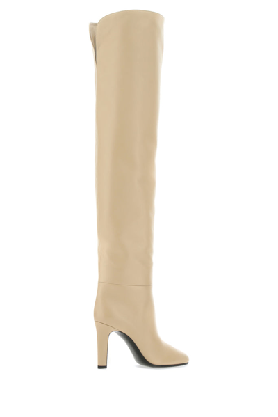 Shop Saint Laurent Jane Over The Knee Boots In Beige