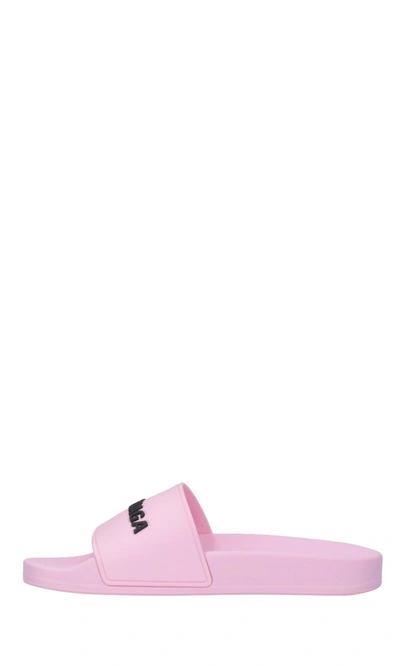 Balenciaga Piscine Logo-embossed Rubber Slides In Pink | ModeSens