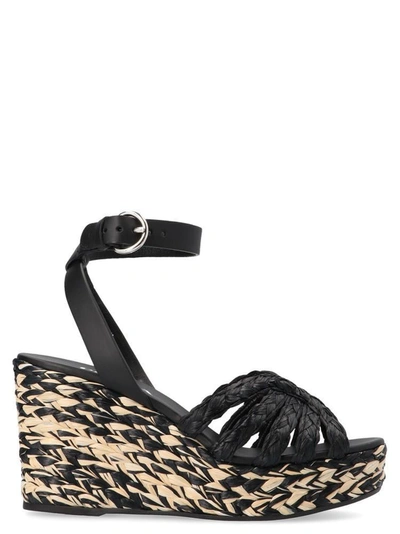 Shop Prada Woven Wedge Sandals In Multi