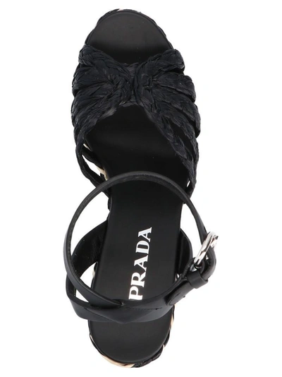 Shop Prada Woven Wedge Sandals In Multi