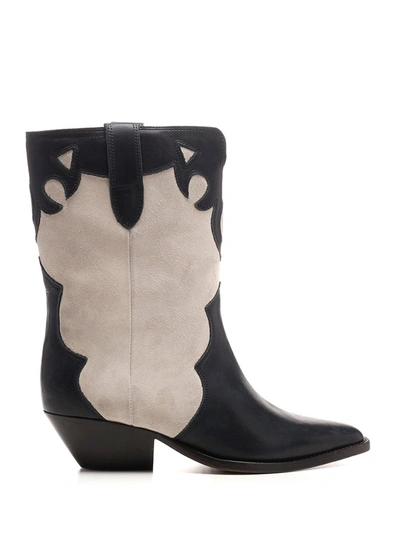 Isabel Marant Duoni Suede Cowboy Boots In Chalk Black | ModeSens