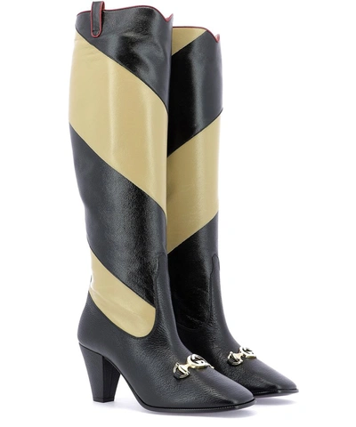 Shop Gucci Zumi Diagonal Striped Knee Length Boots In Multi