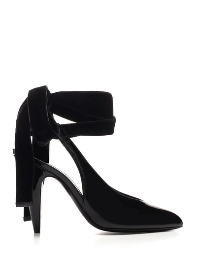 Shop Saint Laurent Kika Ankle Tie Pumps In Black