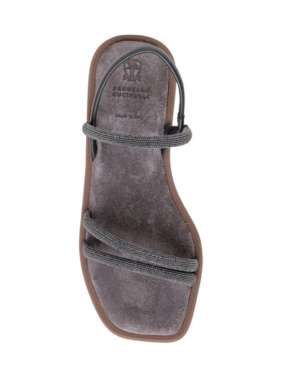 Shop Brunello Cucinelli Monili Embellished Strap Sandals In Grey