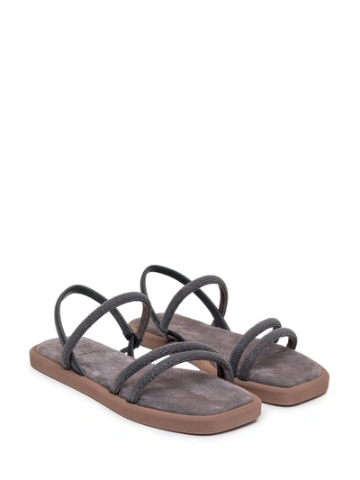 Shop Brunello Cucinelli Monili Embellished Strap Sandals In Grey