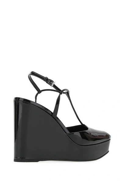 Shop Prada Square Toe Wedges In Black