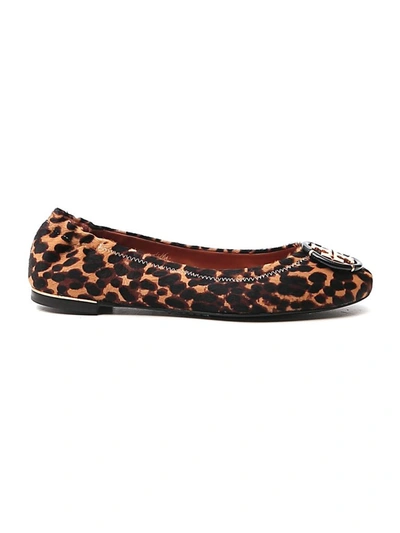 Shop Tory Burch Logo Leopard Print Ballet Flats In Multi