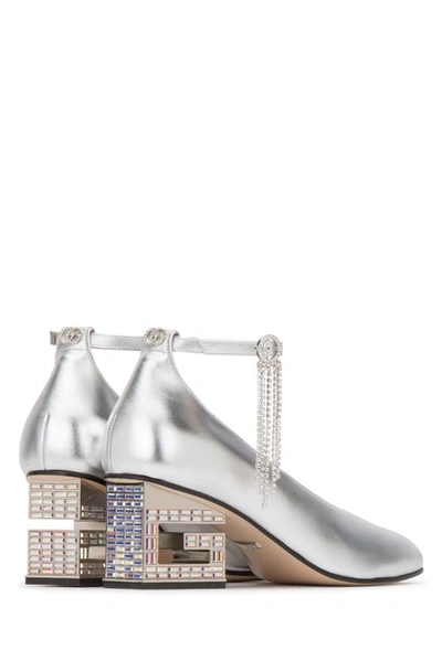 Shop Gucci G Heel Crystal Embellished Pumps In Silver