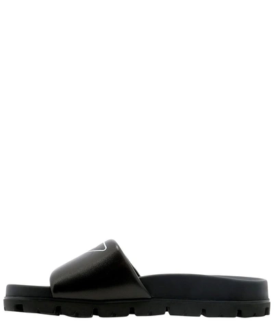Shop Prada Logo Printed Pool Sandals In Black