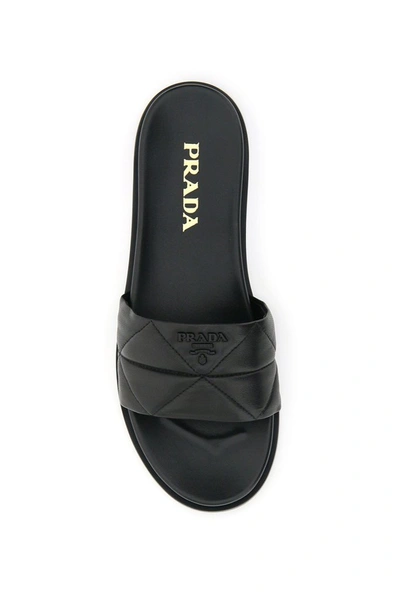 Shop Prada Logo Quilted Slides In Black
