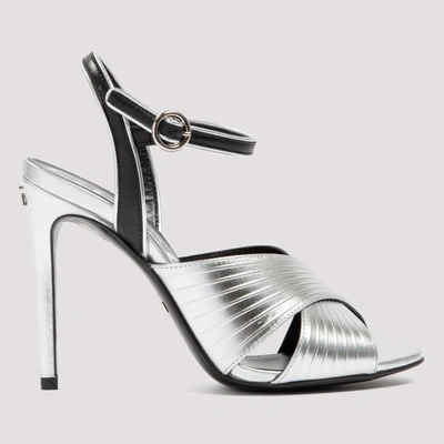 Shop Gucci Ankle Strap Heel Sandals In Silver