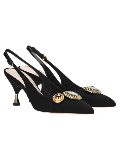 Shop Miu Miu Embellished Slingback Pumps In Black