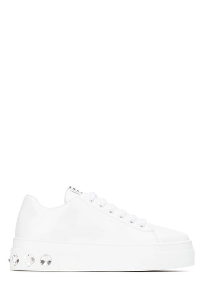 Shop Miu Miu Platform Crystal Embellished Sneakers In White