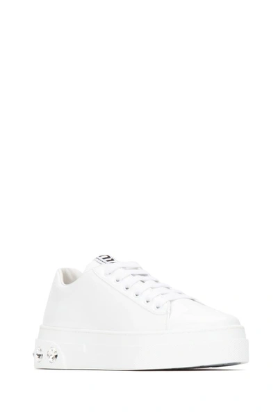Shop Miu Miu Platform Crystal Embellished Sneakers In White