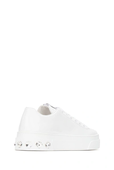 Shop Miu Miu Platform Crystal Embellished Sneakers In White