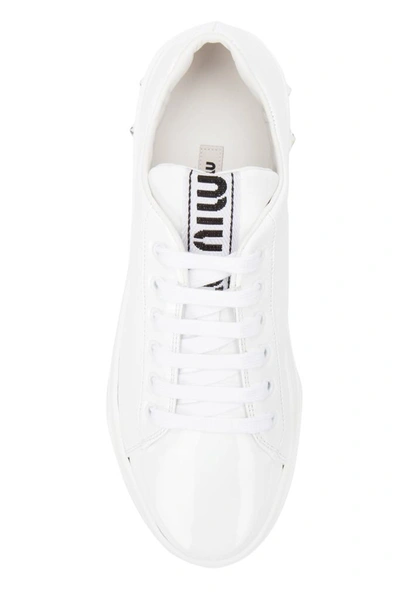 Shop Miu Miu Platform Crystal Embellished Sneakers In White