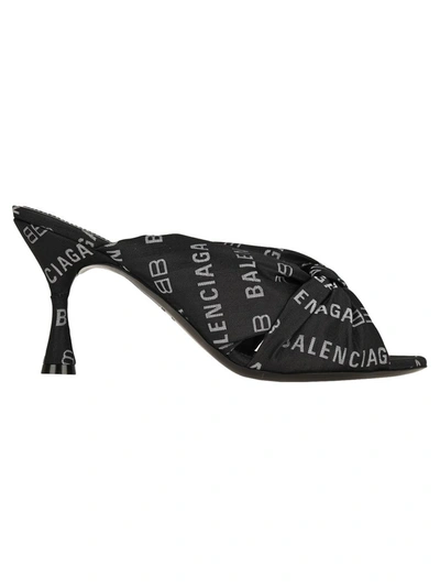 Shop Balenciaga Drapy Logo Mules In Black