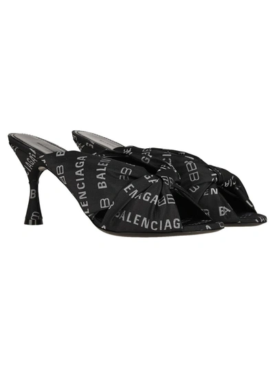 Shop Balenciaga Drapy Logo Mules In Black