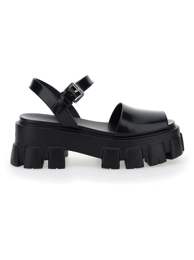 Shop Prada Monolith Chunky Platform Sandals In Black