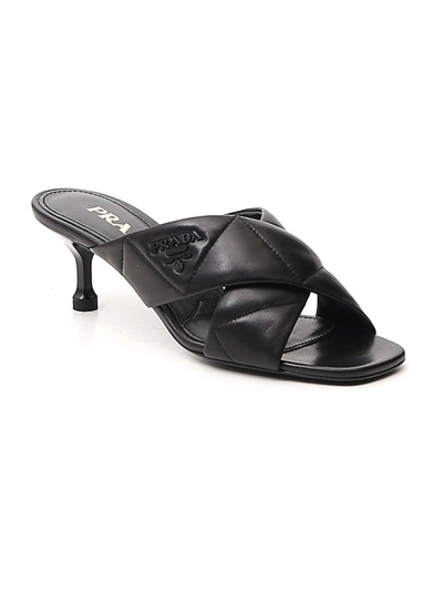 Shop Prada Crossover Padded Sandals In Black