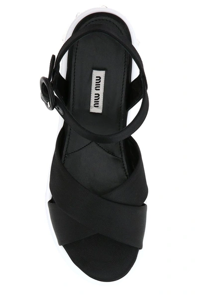 Shop Miu Miu Crystal Detail Platform Sandals In Black