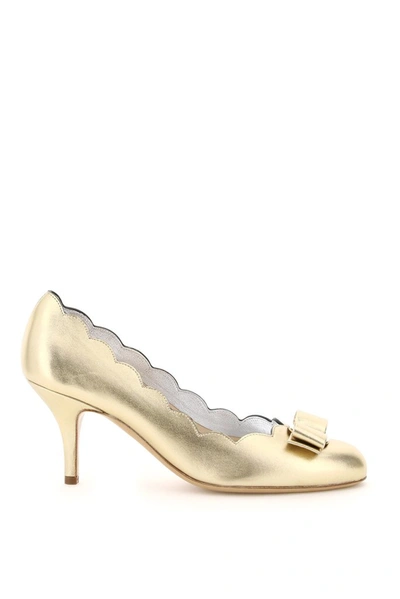 Shop Ferragamo Salvatore  Vara Bow Pumps In Gold