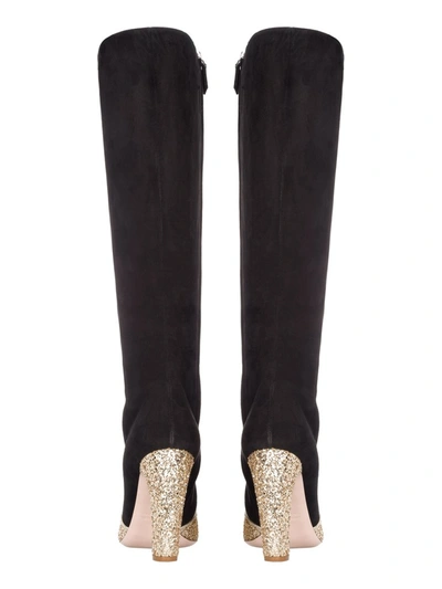 Shop Miu Miu Knee Length Glitter Detail Boots In Black