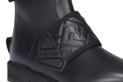 Shop Fendi Tech Logo Biker Boots In Black