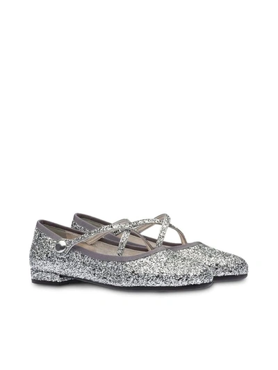 Shop Miu Miu Glitter Round In Silver