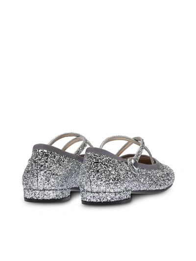 Shop Miu Miu Glitter Round In Silver