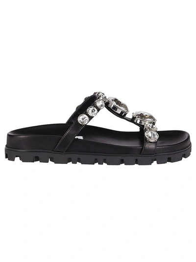 Shop Miu Miu Slip On Sandals In Black