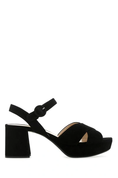 Shop Prada Strap Suede Platform Sandals In Black