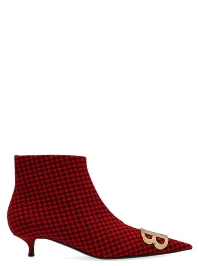 Shop Balenciaga Bb Houndstooth Ankle Boots In Red